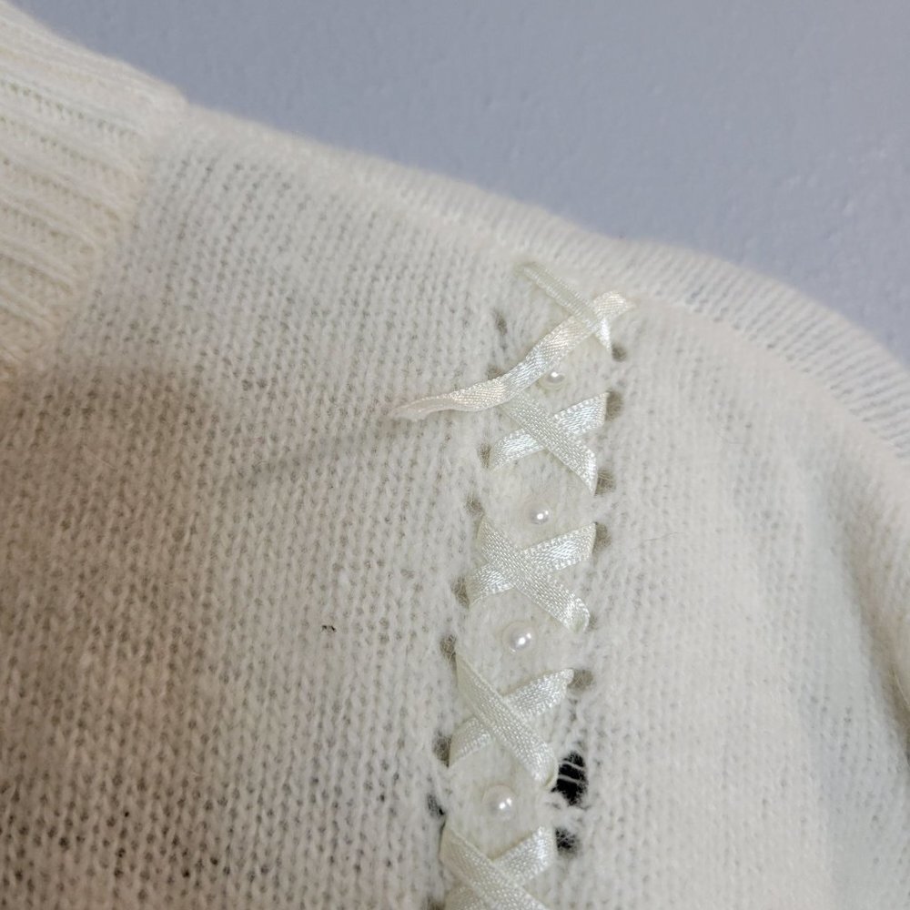 Vintage Lisa International Lambswool Agora Rabbit Hair Sweater Ivory White M - Picture 3 of 7